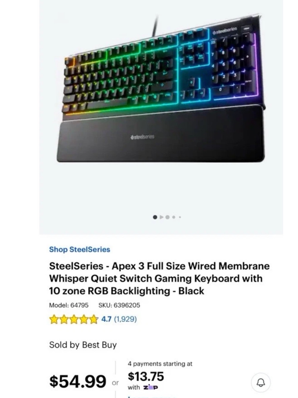 Steelseries Apex 3 illuminated Gaming Keyboard